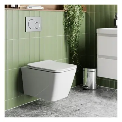 Affine Wall Hung Rimless Toilet & Soft Close Square Seat - Gloss White