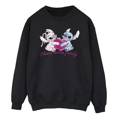 (L, Black) Disney Mens Lilo And Stitch Ohana Heart With Angel Sweatshirt