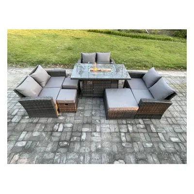 Fimous High Back Rattan Garden Furniture Sofa Sets with Outdoor Furniture Gas Firepit Dining Tab