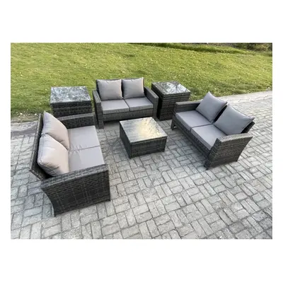 Fimous PCS Outdoor Lounge Sofa Set Wicker PE Rattan Garden Furniture Set with Square Coffee Tabl