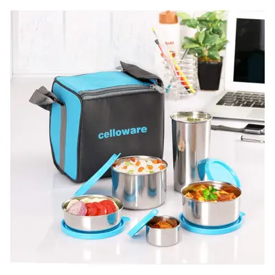 CELLO Steelox Stainless Steel Lunch Box Combo 5-Unit Blue (Capacities - 50ml 225ml 375ml 550ml 3