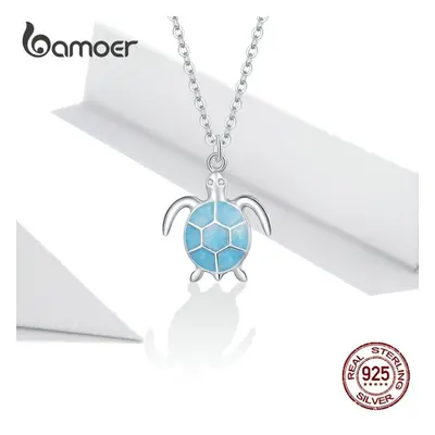 (silver) Bamoer Sterling Silver Blue Turtle Pendant Necklaces For Women Adjustable 17.3 Inches C