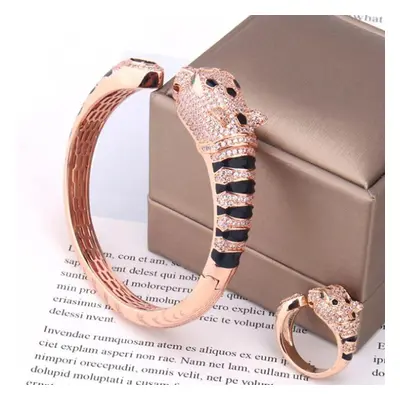 (005 rose ring 8) Zlxgirl Jewelry Jet Cubic Zircon Leopard Animal Bridal Bangle Jewelry Europe D