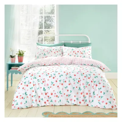 Catherine Lansfield Strawberry Garden Reversible King Duvet Cover Set with Pillowcases White Red