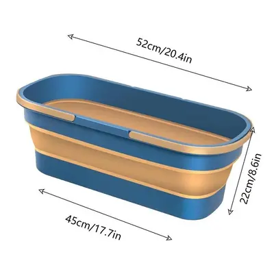 (Blue) Portable Foldable Mop Bucket Washing Basin with Wheel Multipurpose Rectangular Silicon Bu