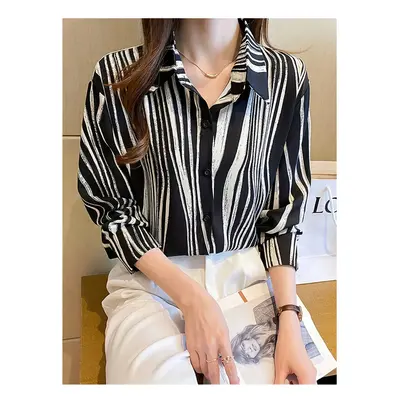 (B25SLTH24991306, XXL) Fashion Luxury Women's Shirts French Texture Printing Women's Shirts Spri