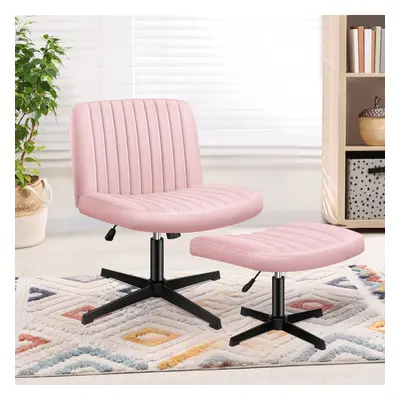 (Velvet - Pink) ELFORDSON Office Chair Computer Executive Cross Legged Accent Seat Work Ottoman