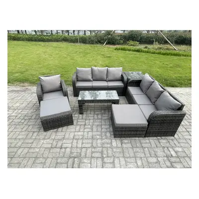 Fimous Outdoor Lounge Sofa Set Seater Rattan Garden Furniture Set with Rectangular Coffee Table 