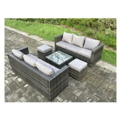 Fimous Rattan Garden Furniture Set Seater Patio Outdoor Lounge Sofa Set with Square Coffee Table