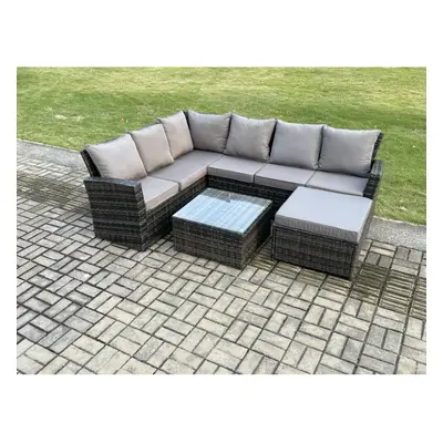 Fimous Rattan Garden Furniture Set Outdoor Lounge Corner Sofa Set With Square Coffee Table Big F