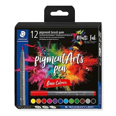 371 C12-1 Pigment Arts Brush Pen - Assorted Basic Colours (Pack of 12)