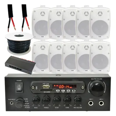 Outdoor Bluetooth Speaker Kit 10x 60W White Stereo Amp Zone Garden Parties