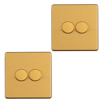 2 PACK Gang Dimmer Switch Way LED SCREWLESS SATIN BRASS Light Dimming Wall