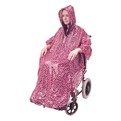 Pink Polka Dot Polyester Wheelchair Poncho - Waterproof Fabric Machine Washable