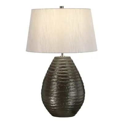 Table Lamp Textured Graphite Silver Faux Silk Shade Included LED E27 60W