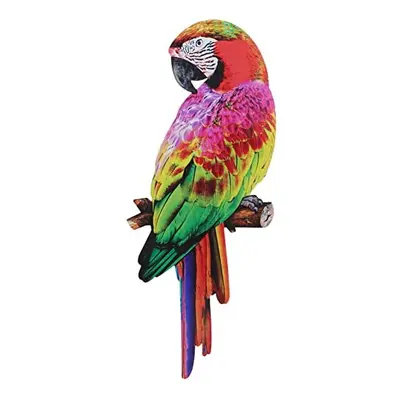 Metal Parrot Wall Art Outdoor Bird Hanging Ornament Tropical Macaw on Branch Sculpture for Home 