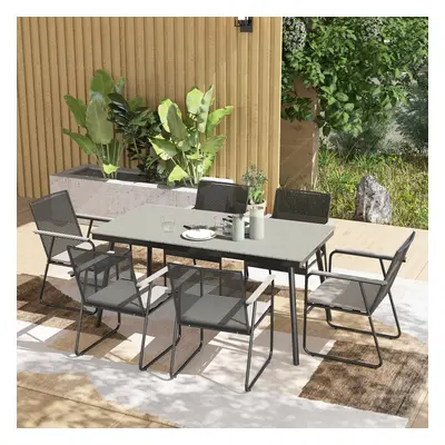 Outsunny Seater Garden Dining Set with Cushions Rattan Backrest, Grey