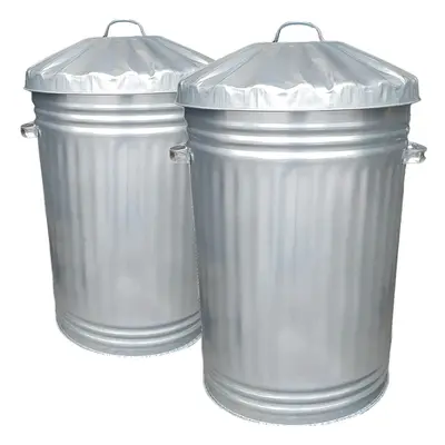 2x Large Metal Bin Galvanised Dustbin & Lid - 95L