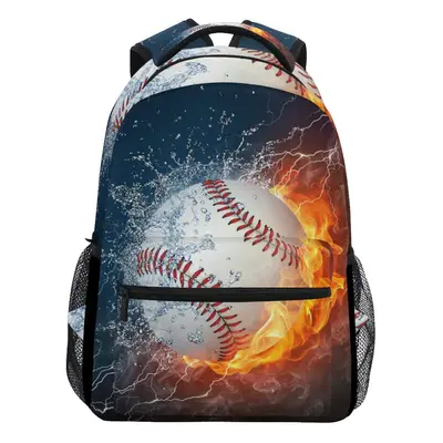 Blueangle Baseball Water Fire Print Travel Backpack for School Water Resistant Bookbag