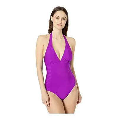 Calvin Klein Women's Standard Halter Top Pleated One Piece Swimsuit wi