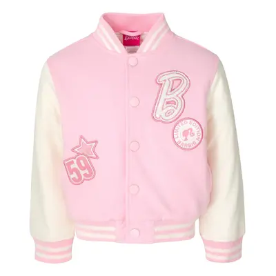 Barbie Big Girls French Terry Varsity Bomber Jacket Pink