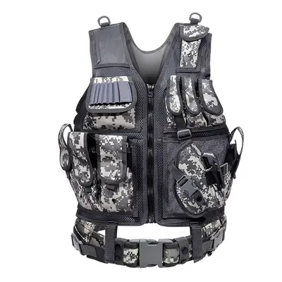 (ACU) Outdoor Tactical Breathable Anti-Stab Mesh Vest Military Protective Gear with Adjustable F