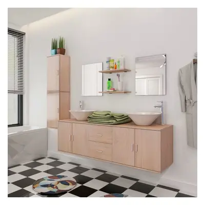 vidaXL Bathroom Set Piece with Basin with Tap Beige Vanity Unit Cabinet