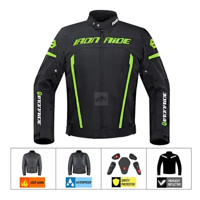 (Green Black Jacket, XXL) Motorcycle Men's Jacket Waterproof Moto Protection Motocross Jacket Wi