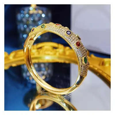 (gold) Wwj Super Luxurious Dubai Arab Colored Zirconia Bracelet Bangle Wedding Party Woman Royal