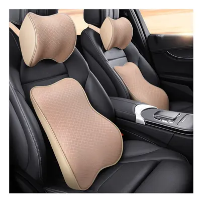 (1 set beige) Car Neck Headrest Pillow Cushion Auto Seat Head Support Protector Automobiles