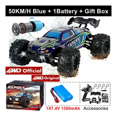 (50KM Blue 1Battery) Super Brushless 4WD RC Car With LED Remote Control Cars High Speed Drift Ra