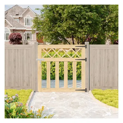 (Light Yellow, 90cm W x 90cm H) Outdoor Cross Top Wooden Garden Gate Pedestrian Fence Yard Door