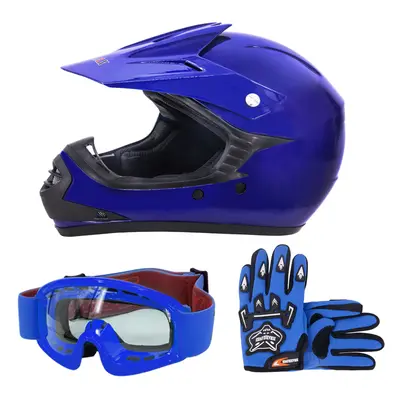 (Blue, M) ZORAX X15 Motorbike Helmet Kids Motorcycle Motocross Karting Gloves Goggles