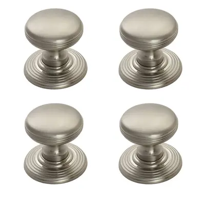 4x Smooth Ringed Cupboard Door Knob 35mm Dia Satin Nickel Cabinet Handle