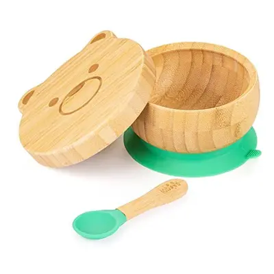 Suction Bowl with Lid and Spoon for Babies and Toddlers,Stay Put Feeding Bowl,Natural Bamboo Woo