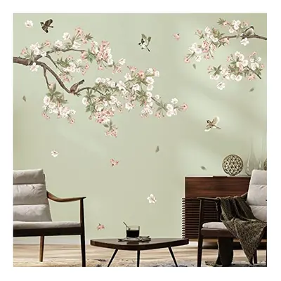 Flower Tree Branch Wall Stickers Cherry Blossom Floral Birds Wall Decals Girls Bedroom Living Ro