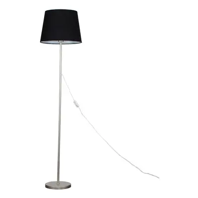 Modern Standard Floor Lamp in a Brushed Chrome Metal Finish with a Black Tapered Shade