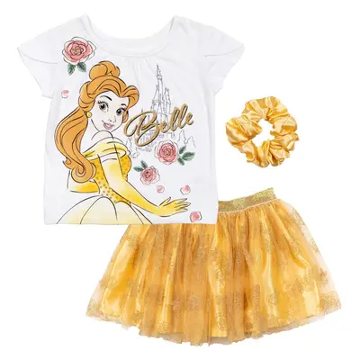 Disney Princess Belle Little Girls Graphic T-Shirt Mesh Skirt and Scru