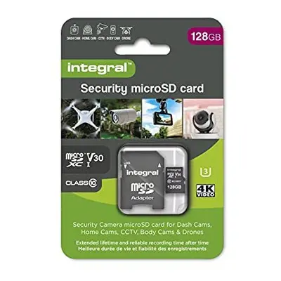 Integral Micro SD Security Card 128GB for Dash-Cams, Home Cams, CCTV, Body Cams and Drones. Exte