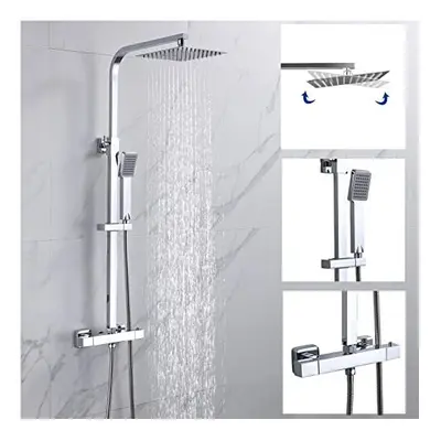 Bathroom Thermostatic Shower Mixer Set, Handheld Shower and with Adjustable 8" Overhead Rainfall