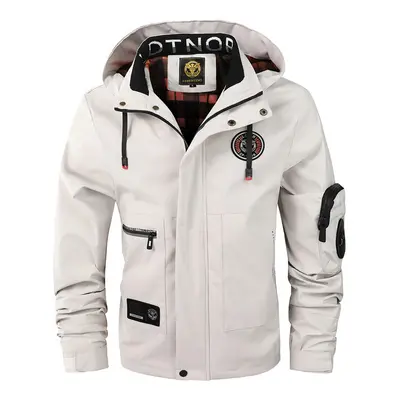 (White 8899, Asian (60-67.5Kg)) New Men's Outdoor Waterproof Multi-Pocket Oversized Flight Jacke