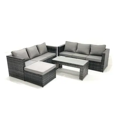 Fimous Garden Outdoor Rattan Furniture Set with Sofa Coffee table Big Footstool Dark Grey Mixed