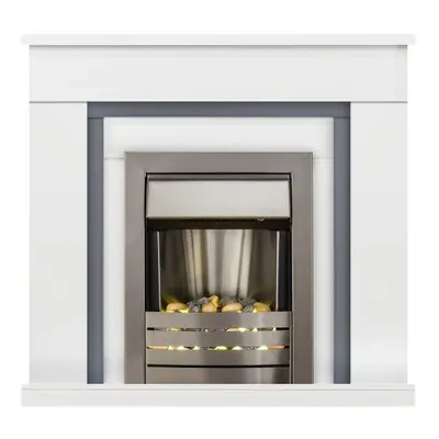 Adam Milan Fireplace in Pure White & Grey with Helios Electric Fire in Brushed Steel, Inch