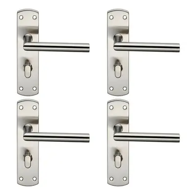 4x Mitred Lever on Bathroom Backplate Door Handle Thumbturn Lock Satin Steel