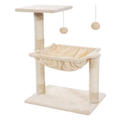 (50L x 36W x 70H cm, Beige) Cat climbing tree stable cat tree with soft hand hammock