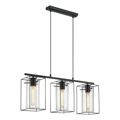 Hanging Ceiling Pendant Light Black Frame & Smoked Glass Bulb Kitchen Lamp