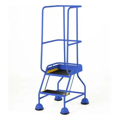 2 Tread Mobile Warehouse Steps & Guardrail BLUE 1.5m Portable Safety Stairs