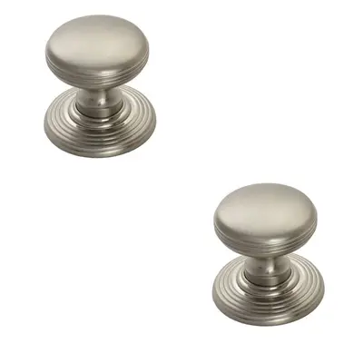 2x Smooth Ringed Cupboard Door Knob 35mm Dia Satin Nickel Cabinet Handle