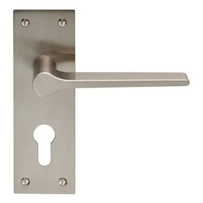 PAIR Flat Straight Lever on Slim Euro Lock Backplate x 50mm Satin Nickel