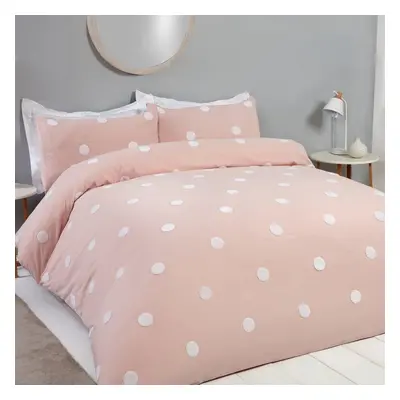 Sleepdown Tufted Polka Dots Circles Blush Pink White Soft Cosy Easy Care Luxury Duvet Cover Quil